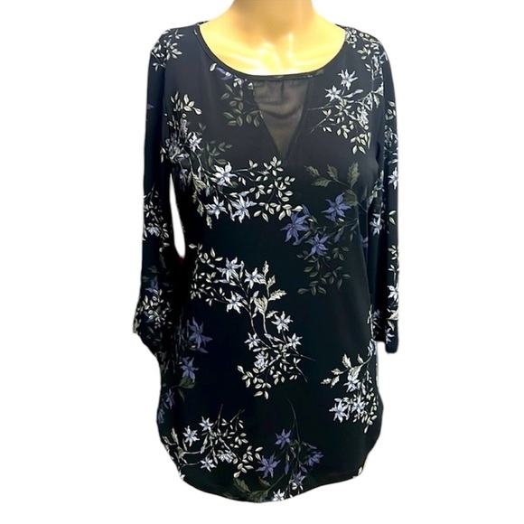 !SOLD! DYNAMITE 90s Black Floral Chiffon Dress V-Neck Zip Up Back size Small - Picture 1 of 5